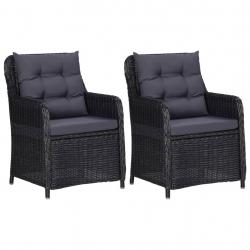 Chaises de jardin lot de 2 avec coussins Résine tressée Noir alsavelo
