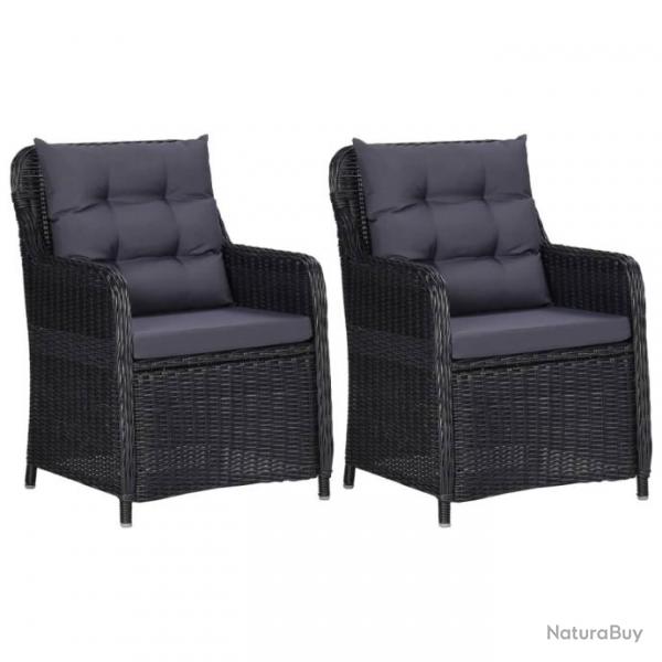 Chaises de jardin lot de 2 avec coussins Rsine tresse Noir alsavelo