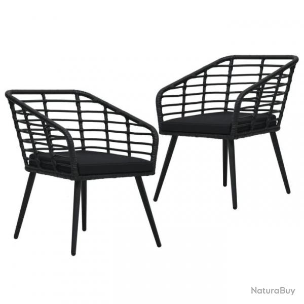 Chaises de jardin lot de 2 avec coussins Rsine tresse Noir alsavelo