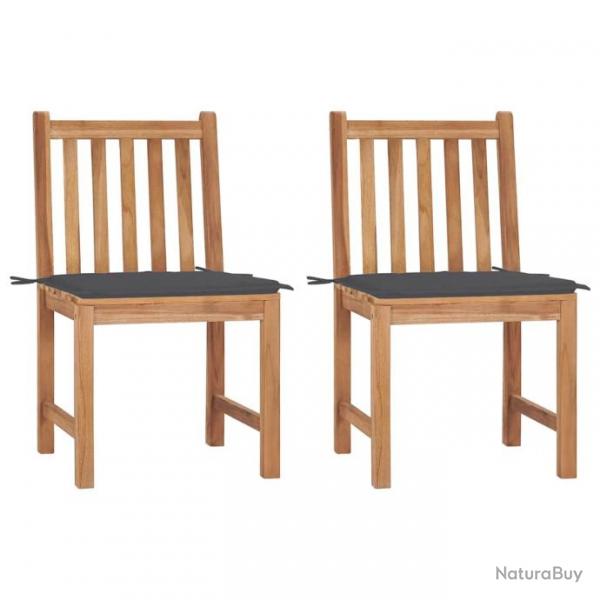 Chaises de jardin lot de 2 avec coussins Bois de teck massif