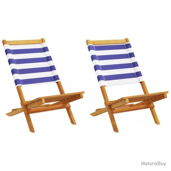 Chaises de jardin lot de 2 bleu/blanc bois acacia massif tissu alsavelo