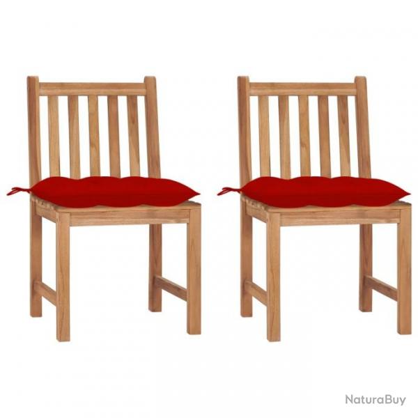 Chaises de jardin lot de 2 avec coussins Bois de teck massif