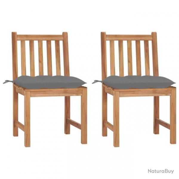 Chaises de jardin lot de 2 avec coussins Bois de teck massif