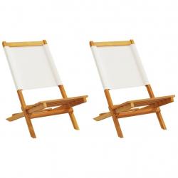 Chaises de jardin lot de 2 blanc crème bois acacia massif tissu alsavelo