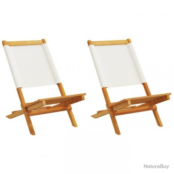 Chaises de jardin lot de 2 blanc crme bois acacia massif tissu