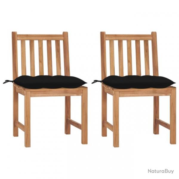 Chaises de jardin lot de 2 avec coussins Bois de teck massif