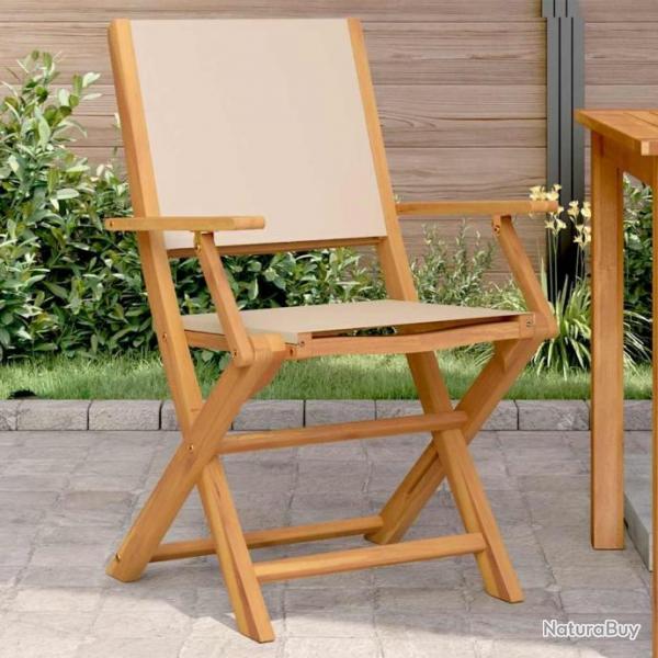 Chaises de jardin lot de 2 beige bois d'acacia massif et tissu