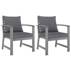 Chaises de jardin lot de 2 avec coussins gris foncé Bois acacia