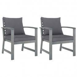 Chaises de jardin lot de 2 avec coussins gris foncé Bois acacia alsavelo