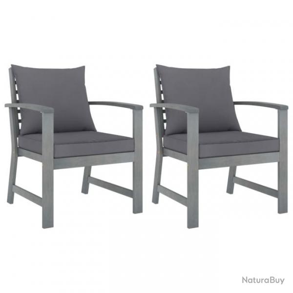 Chaises de jardin lot de 2 avec coussins gris fonc Bois acacia