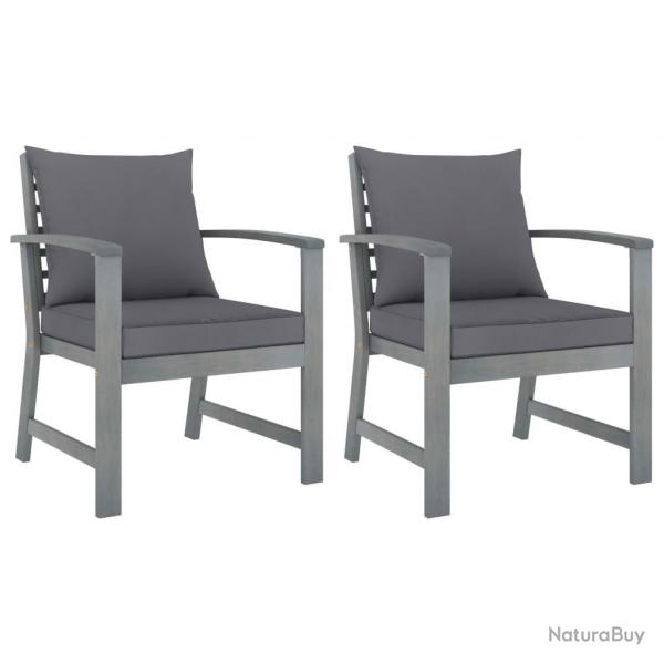Chaises de jardin lot de 2 avec coussins gris fonc Bois acacia alsavelo