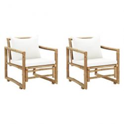 Chaises de jardin lot de 2 avec coussins et oreillers Bambou