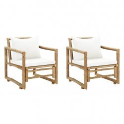 Chaises de jardin lot de 2 avec coussins et oreillers Bambou alsavelo