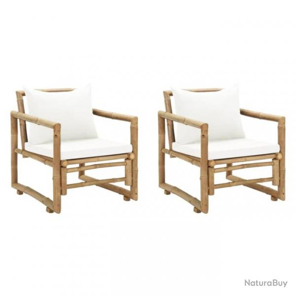 Chaises de jardin lot de 2 avec coussins et oreillers Bambou