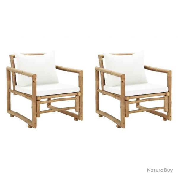Chaises de jardin lot de 2 avec coussins et oreillers Bambou alsavelo