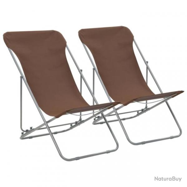 Chaises de plage pliables lot de 2 Acier et tissu oxford Marron