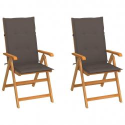 Chaises de jardin lot de 2 et coussins taupe Bois teck massif alsavelo