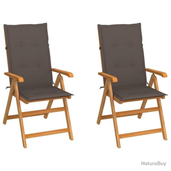 Chaises de jardin lot de 2 et coussins taupe Bois teck massif alsavelo