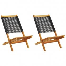 Chaises de jardin lot de 2 noir bois d'acacia et polypropylène alsavelo