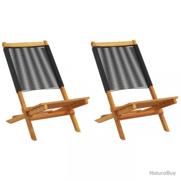 Chaises de jardin lot de 2 noir bois d'acacia et polypropylne