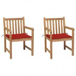 Chaises de jardin lot de 2 et coussins rouge Bois teck massif alsavelo