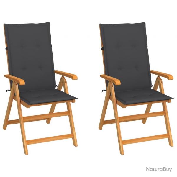 Chaises de jardin lot de 2 et coussins anthracite Bois de teck alsavelo