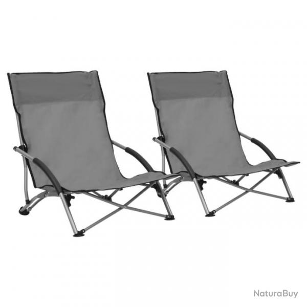 Chaises de plage pliables lot de 2 Gris Tissu