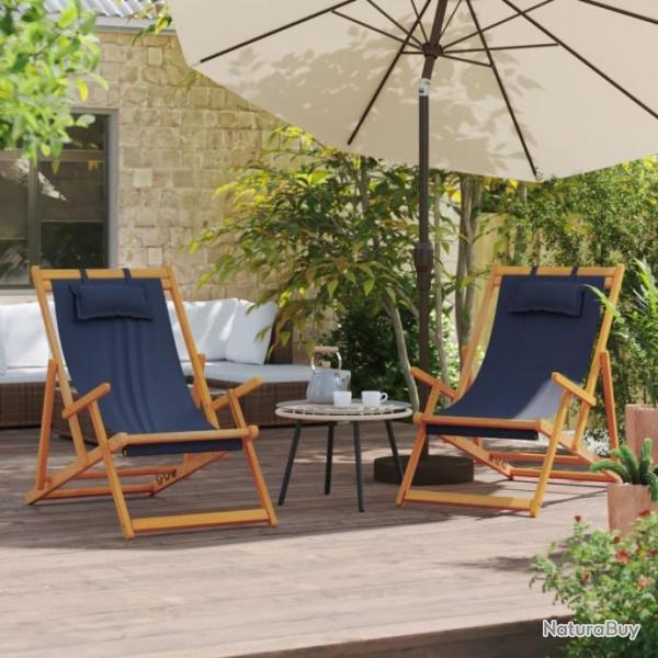 Chaises de plage pliables lot de 2 bleu tissu