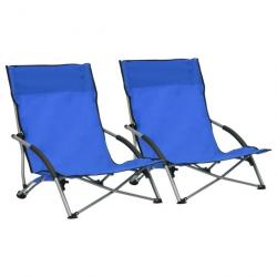 Chaises de plage pliables lot de 2 Bleu Tissu