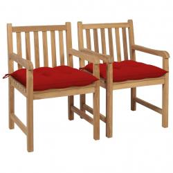 Chaises de jardin lot de 2 et coussins rouge Bois teck massif alsavelo