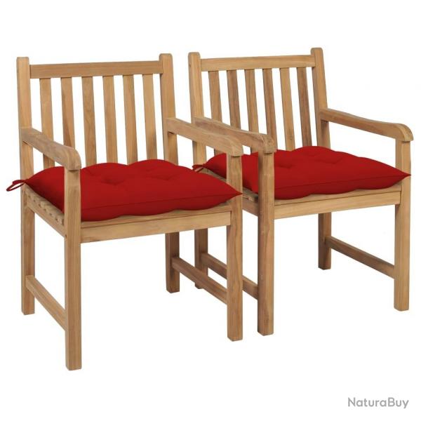 Chaises de jardin lot de 2 et coussins rouge Bois teck massif alsavelo