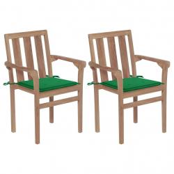 Chaises de jardin lot de 2 et coussins vert Bois de teck massif alsavelo