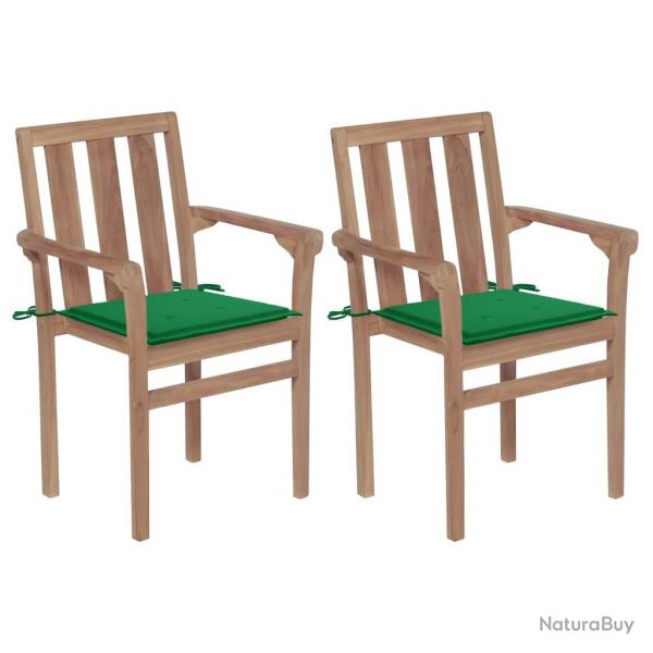 Chaises de jardin lot de 2 et coussins vert Bois de teck massif alsavelo