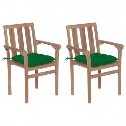 Chaises de jardin lot de 2 et coussins vert Bois de teck massif alsavelo