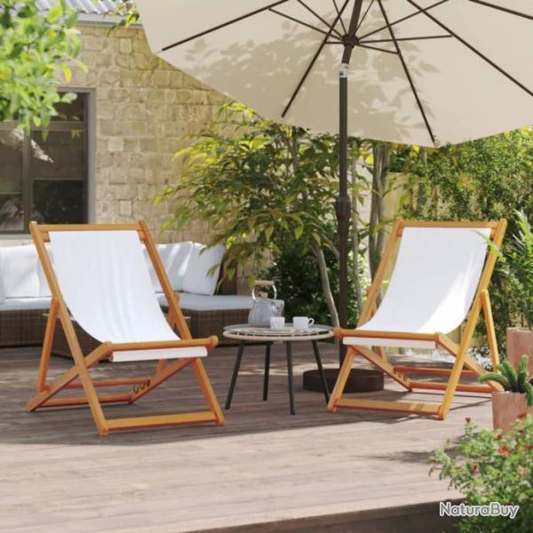 Chaises de plage pliables lot de 2 blanc crme tissu