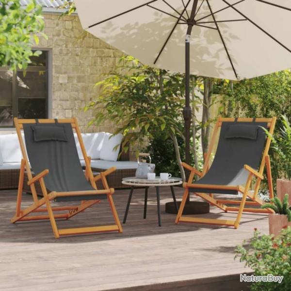 Chaises de plage pliables lot de 2 gris tissu