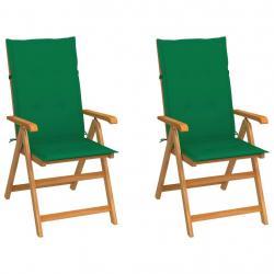 Chaises de jardin lot de 2 et coussins vert Bois de teck massif alsavelo