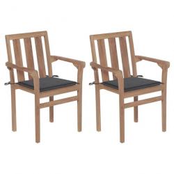 Chaises de jardin lot de 2 et coussins anthracite Bois de teck