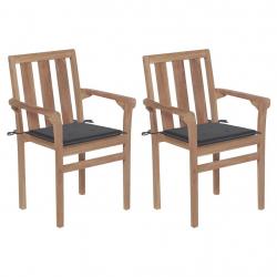 Chaises de jardin lot de 2 et coussins anthracite Bois de teck alsavelo