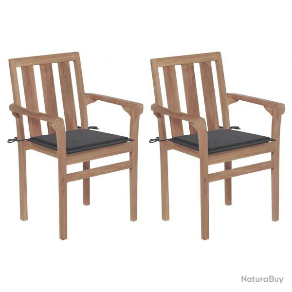 Chaises de jardin lot de 2 et coussins anthracite Bois de teck alsavelo