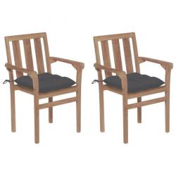 Chaises de jardin lot de 2 et coussins anthracite Bois de teck