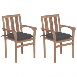 Chaises de jardin lot de 2 et coussins anthracite Bois de teck alsavelo