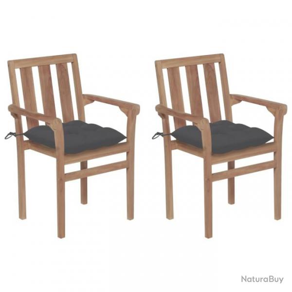 Chaises de jardin lot de 2 et coussins anthracite Bois de teck