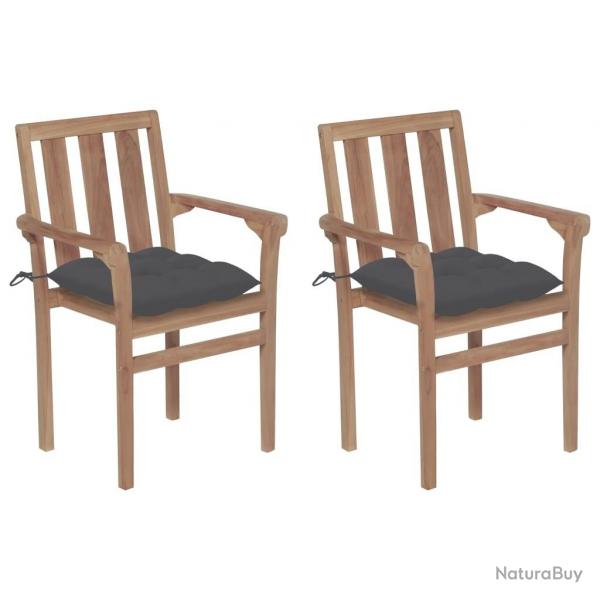 Chaises de jardin lot de 2 et coussins anthracite Bois de teck alsavelo