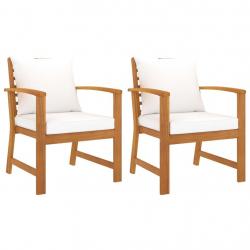 Chaises de jardin lot de 2 et coussin crème Bois acacia massif alsavelo
