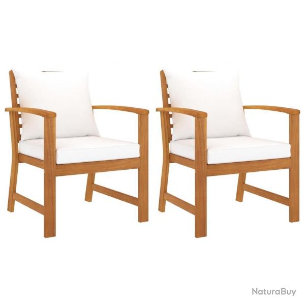 Chaises de jardin lot de 2 et coussin crme Bois acacia massif alsavelo