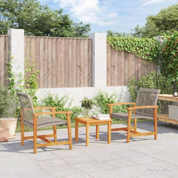 Chaises de jardin lot de 2 gris rsine tresse et bois d'acacia