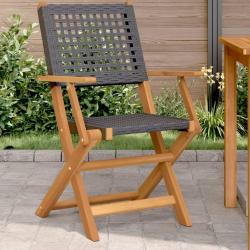 Chaises de jardin lot de 2 noir bois massif d'acacia et rotin alsavelo
