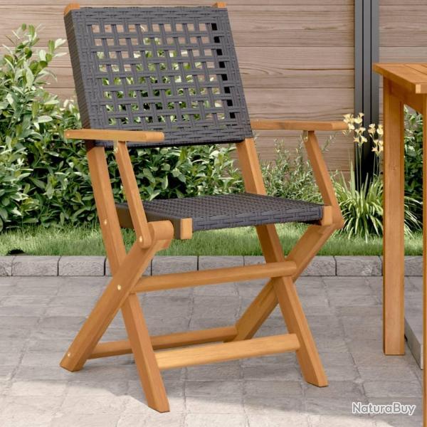 Chaises de jardin lot de 2 noir bois massif d'acacia et rotin alsavelo