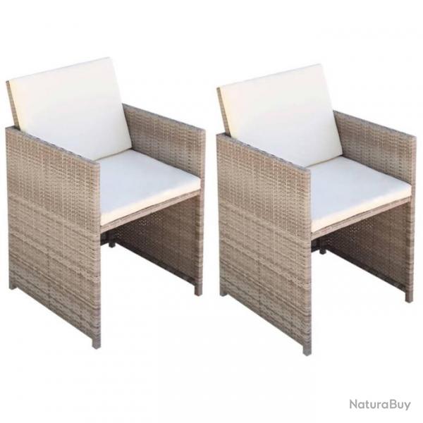 Chaises de jardin lot de 2 avec coussins Rsine tresse Beige